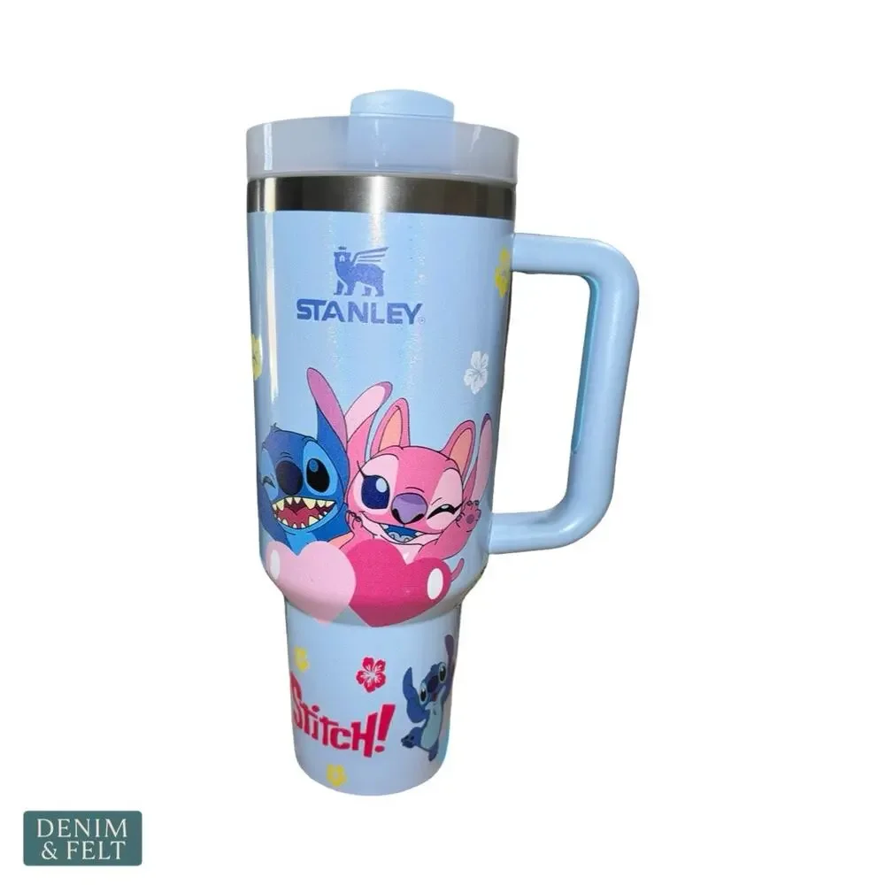 NEW‎ Blue Stitch Angel Character 40oz Insulated Tumbler Kawaii Travel Handle Cup